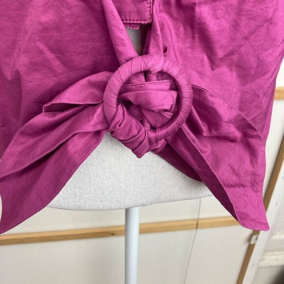 Lafayette 148 elegant raspberry cotton blouse w/belted waist & pretty collar - Picture 3 of 8